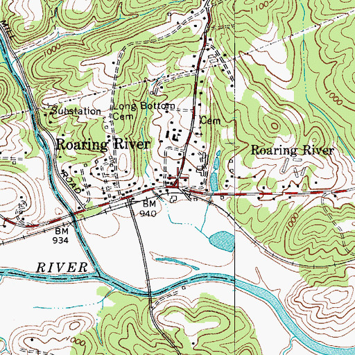 Topographic Map of Roaring River, NC