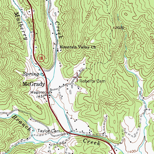 Topographic Map of Roberts Cemetery, NC