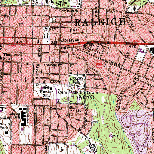 Topographic Map of Roberts Park, NC