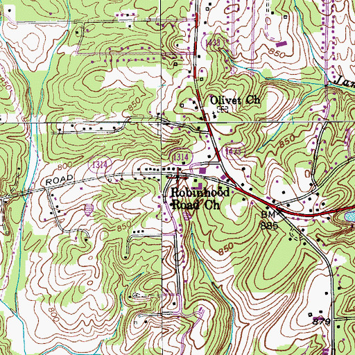 Topographic Map of Robinhood Road Church, NC