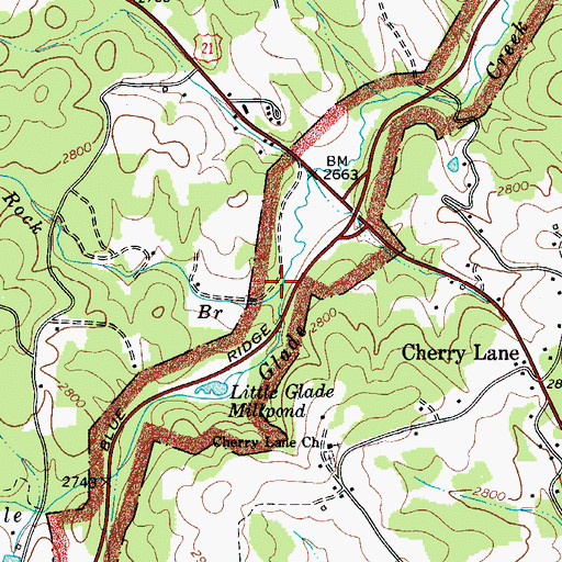 Topographic Map of Rock Branch, NC