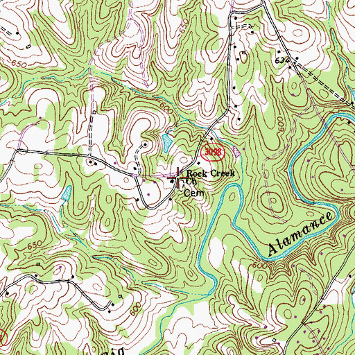 Topographic Map of Rock Creek Church, NC
