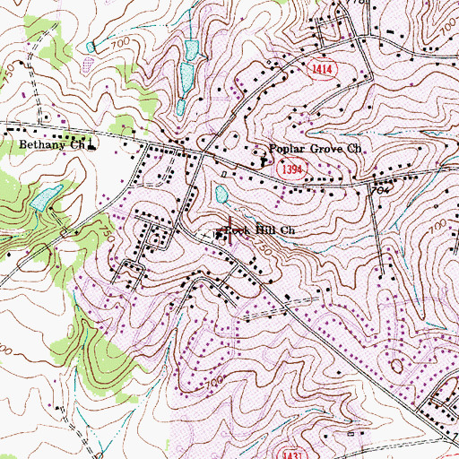 Topographic Map of Rock Hill Church, NC