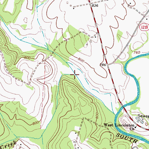Topographic Map of Rockdam Creek, NC