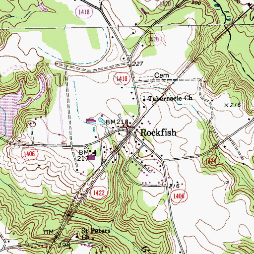 Topographic Map of Rockfish, NC