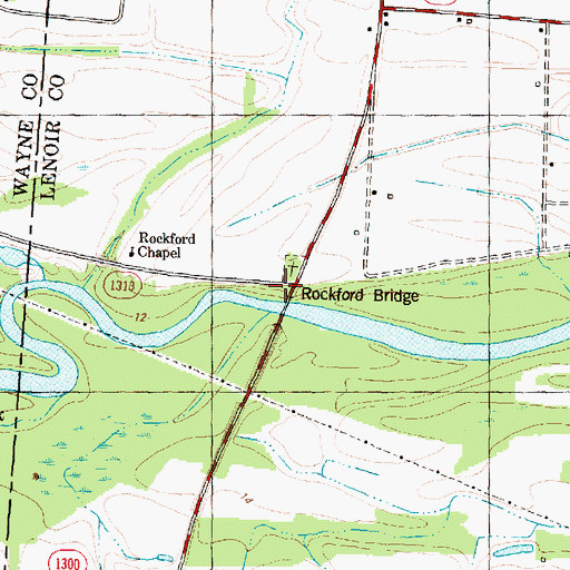 Topographic Map of Rockford Bridge, NC