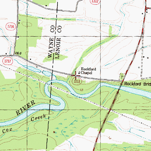 Topographic Map of Rockford Chapel, NC