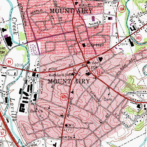 Topographic Map of Rockford School, NC