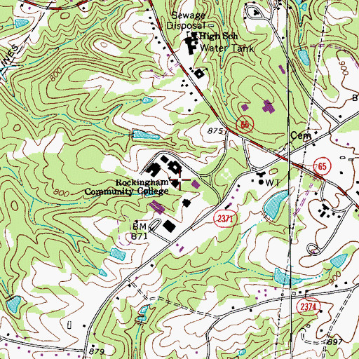 Topographic Map of Rockingham Community College, NC