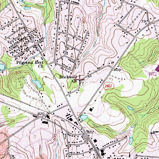 Topographic Map of Rockwell Church, NC