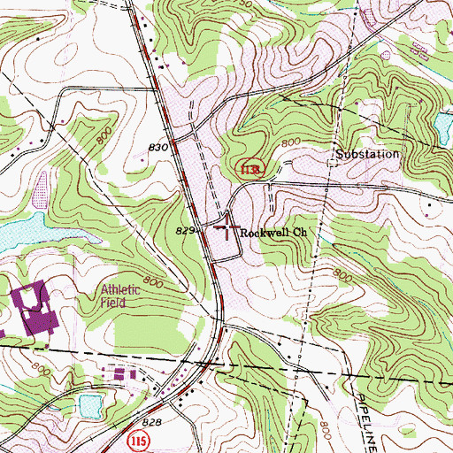 Topographic Map of Rockwell Church, NC
