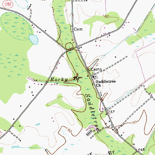 Topographic Map of Rocky Branch, NC