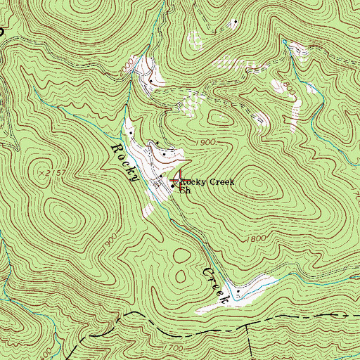 Topographic Map of Rocky Creek Church, NC