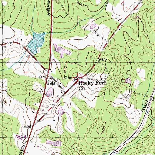 Topographic Map of Rocky Fork Church, NC