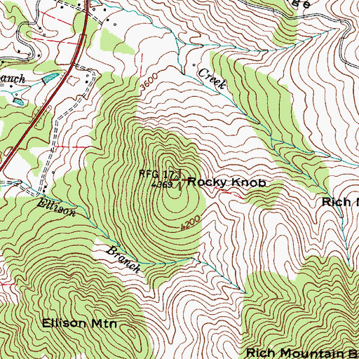 Topographic Map of Rocky Knob, NC