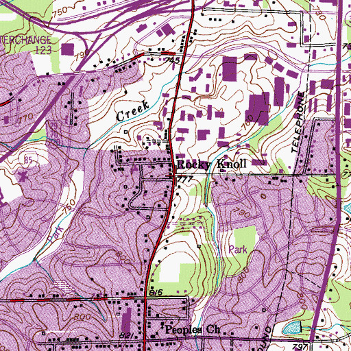 Topographic Map of Rocky Knoll, NC