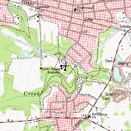 Topographic Map of Rocky Mount Academy, NC