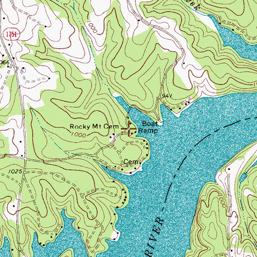 Topographic Map of Rocky Mount Cemetery, NC