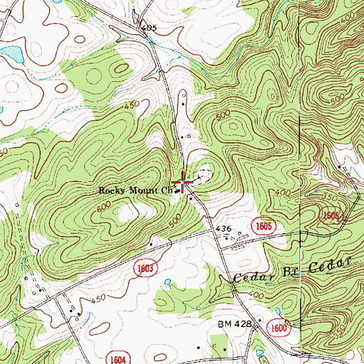 Topographic Map of Rocky Mount Church, NC