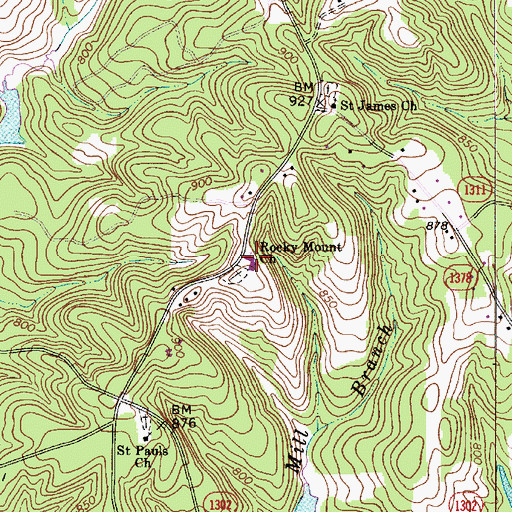 Topographic Map of Rocky Mount Church, NC
