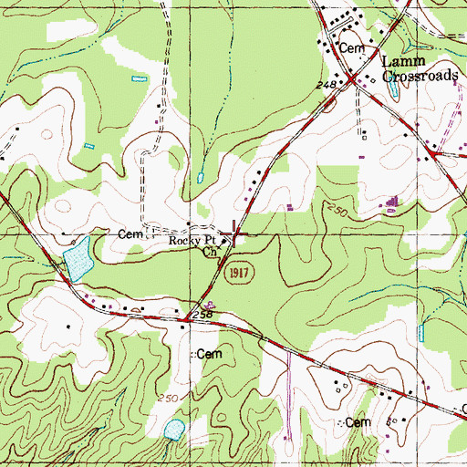 Topographic Map of Rocky Point Church, NC