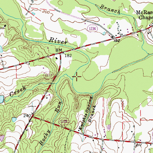 Topographic Map of Rocky Run Creek, NC