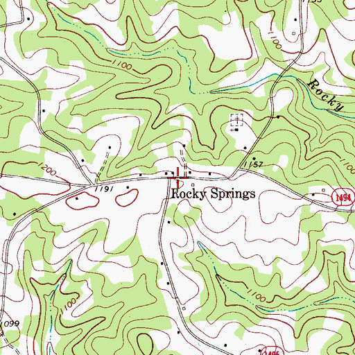 Topographic Map of Rocky Springs, NC