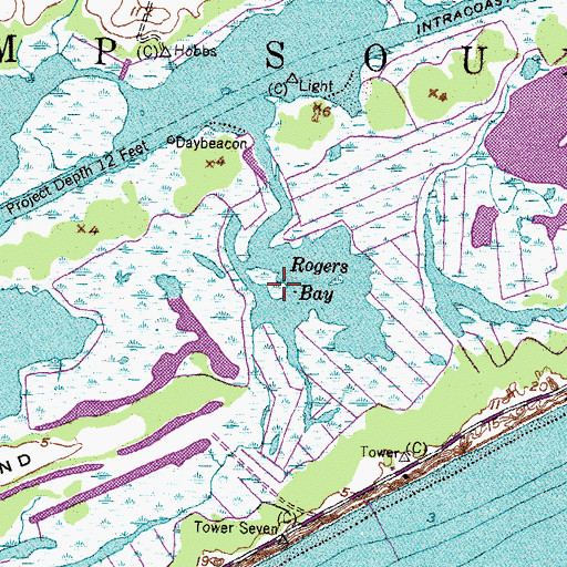 Topographic Map of Rogers Bay, NC