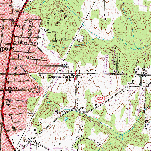 Topographic Map of Rogers Park Church, NC