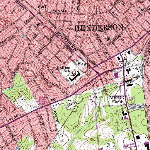Topographic Map of Rollins School, NC