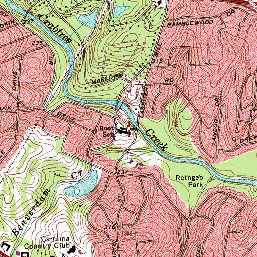 Topographic Map of Root School, NC