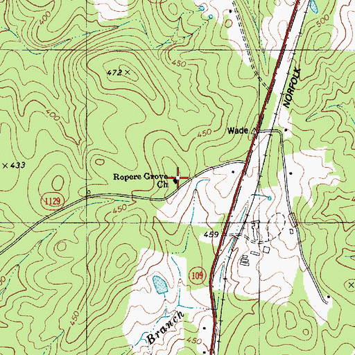 Topographic Map of Ropers Grove Church, NC