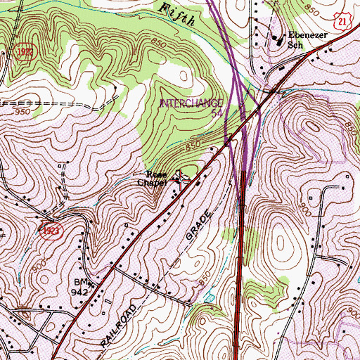 Topographic Map of Rose Chapel, NC