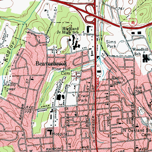 Topographic Map of Rose Hill Cemetery, NC