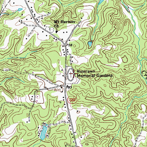 Topographic Map of Roselawn Memorial Gardens, NC