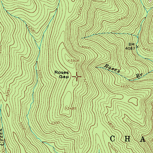 Topographic Map of Roses Gap, NC