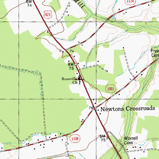 Topographic Map of Roseville Church, NC