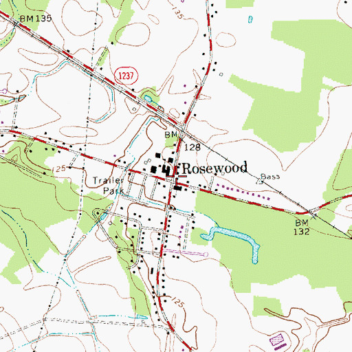 Topographic Map of Rosewood, NC