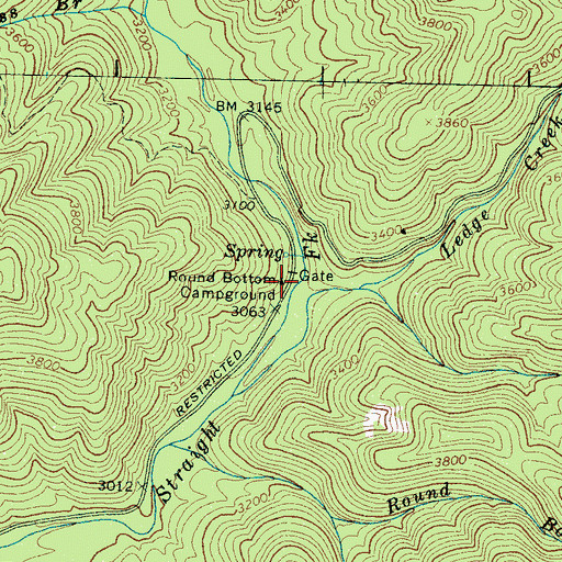 Topographic Map of Round Bottom Campground, NC