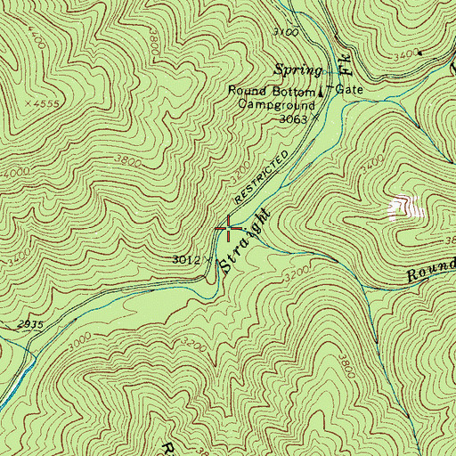Topographic Map of Round Bottom Creek, NC