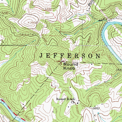 Topographic Map of Round Knob, NC