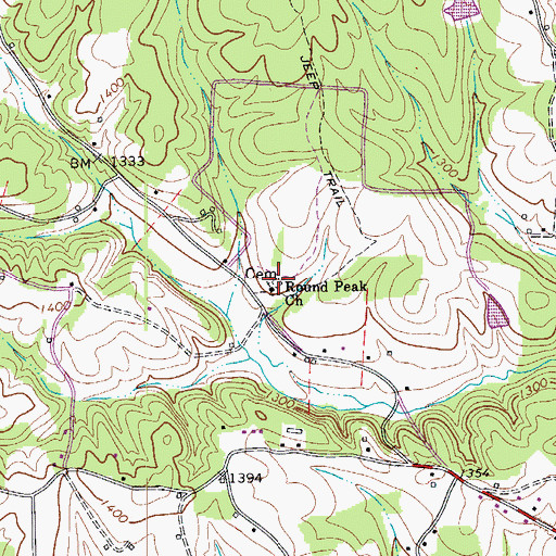 Topographic Map of Round Peak Church, NC