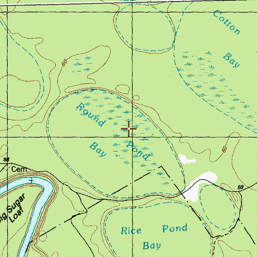 Topographic Map of Round Pond Bay, NC