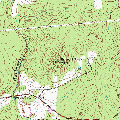 Topographic Map of Round Top Mountain, NC