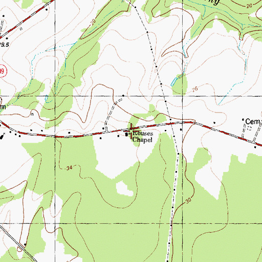 Topographic Map of Rouses Chapel, NC