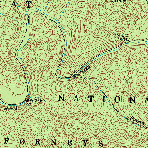 Topographic Map of Rowan Branch, NC