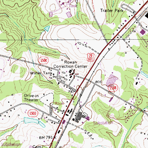 Topographic Map of Rowan Correction Center, NC