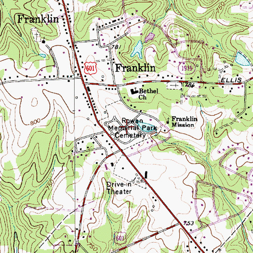 Topographic Map of Rowan Memorial Park Cemetery, NC