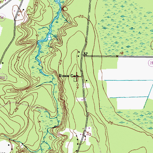 Topographic Map of Rowe Cemetery, NC