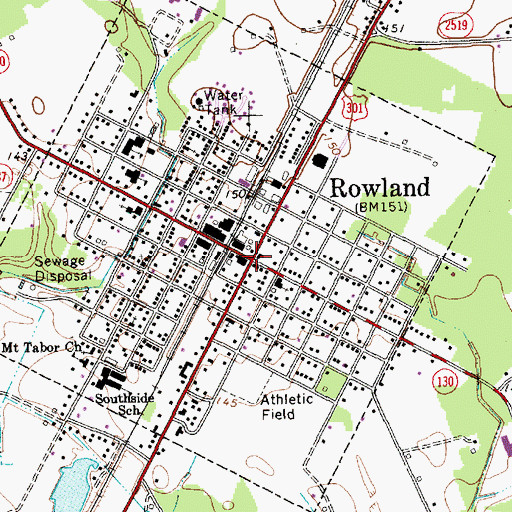 Topographic Map of Rowland, NC